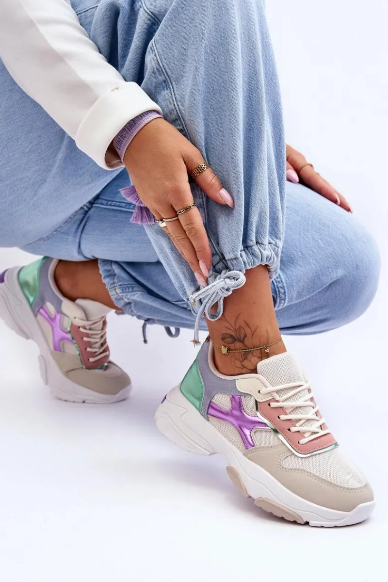 Sneakersy Damskie>Boto Damskie Sneakersy Sznurowane Beżowo-Zielone Cortes Wielokolorowy