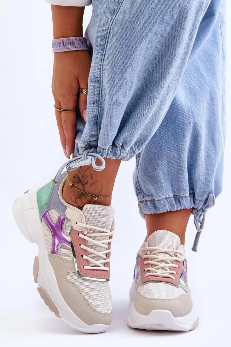 Sneakersy Damskie>Boto Damskie Sneakersy Sznurowane Beżowo-Zielone Cortes Wielokolorowy