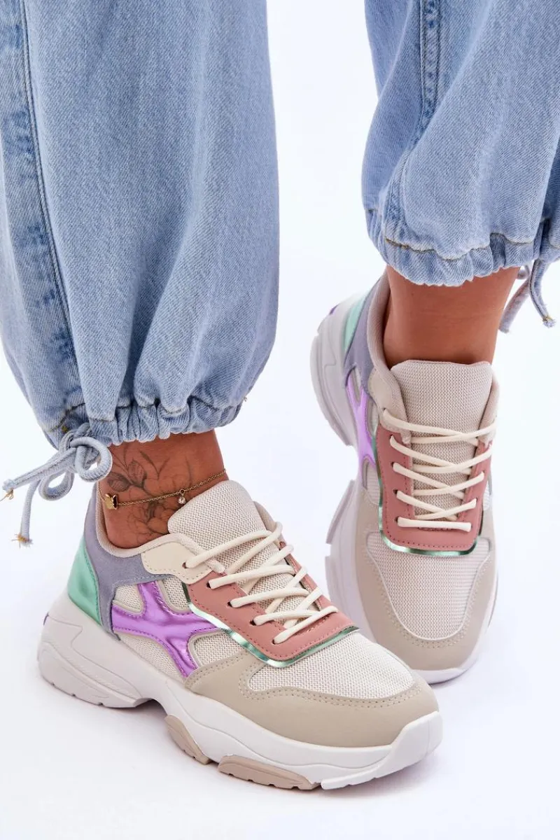 Sneakersy Damskie>Boto Damskie Sneakersy Sznurowane Beżowo-Zielone Cortes Wielokolorowy