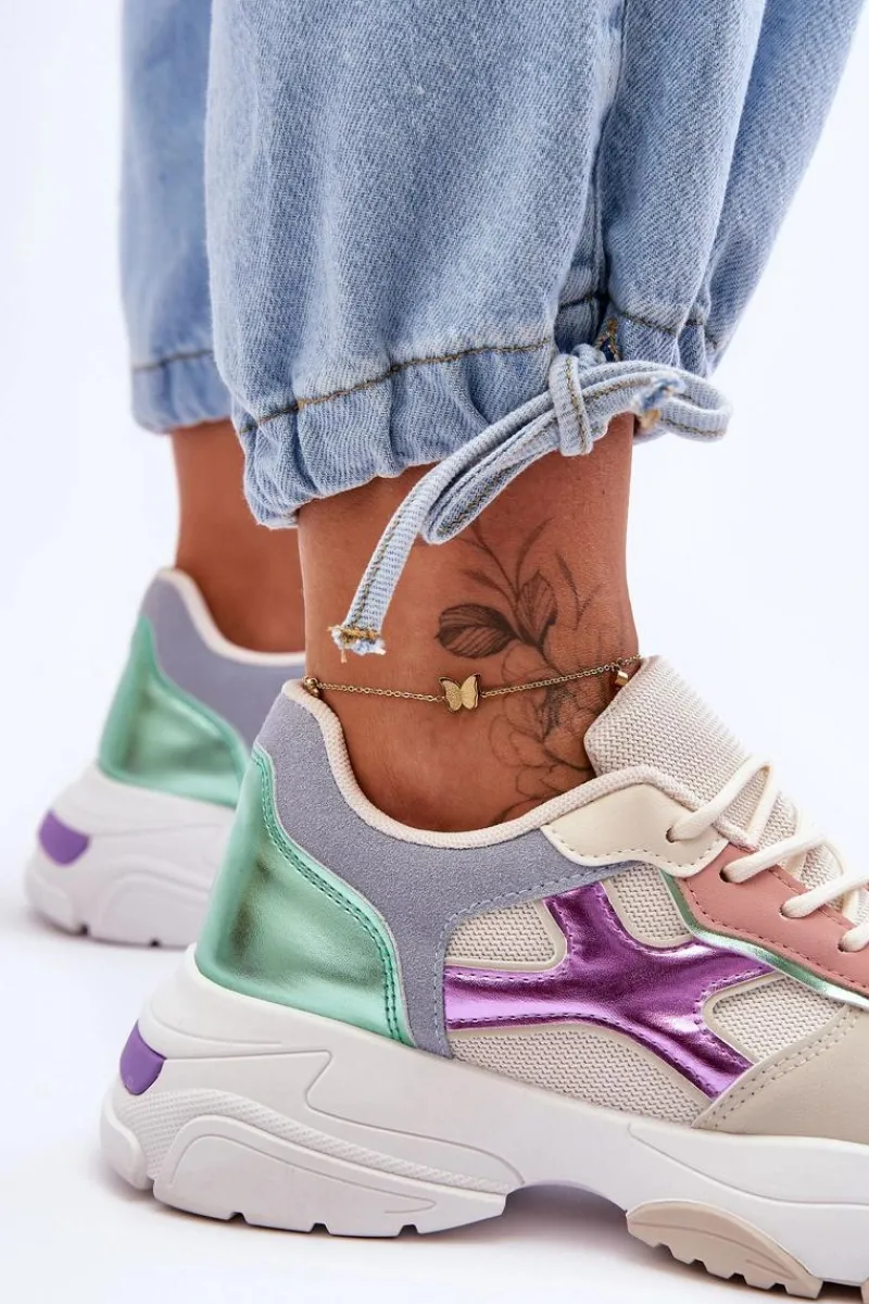 Sneakersy Damskie>Boto Damskie Sneakersy Sznurowane Beżowo-Zielone Cortes Wielokolorowy