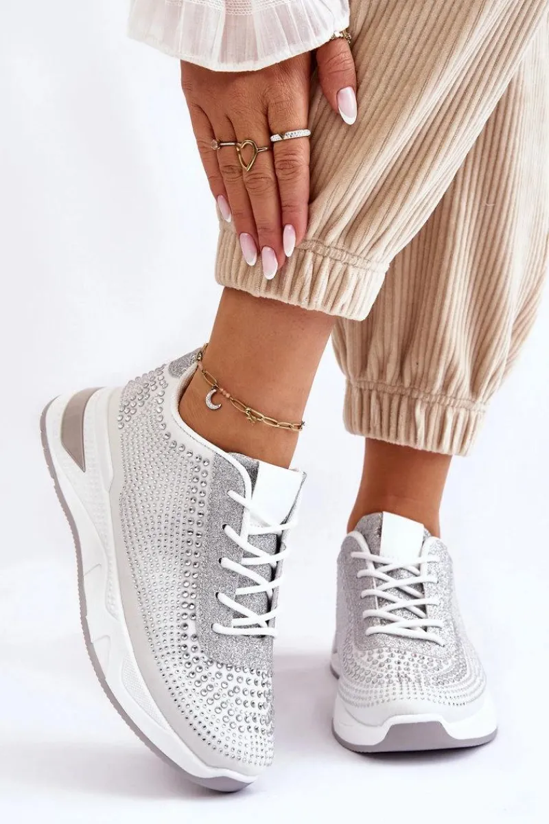 Buty Sportowe Na Platformie|Sneakersy Damskie>Boto Damskie Sneakersy Z Cyrkoniami Białe Raiden