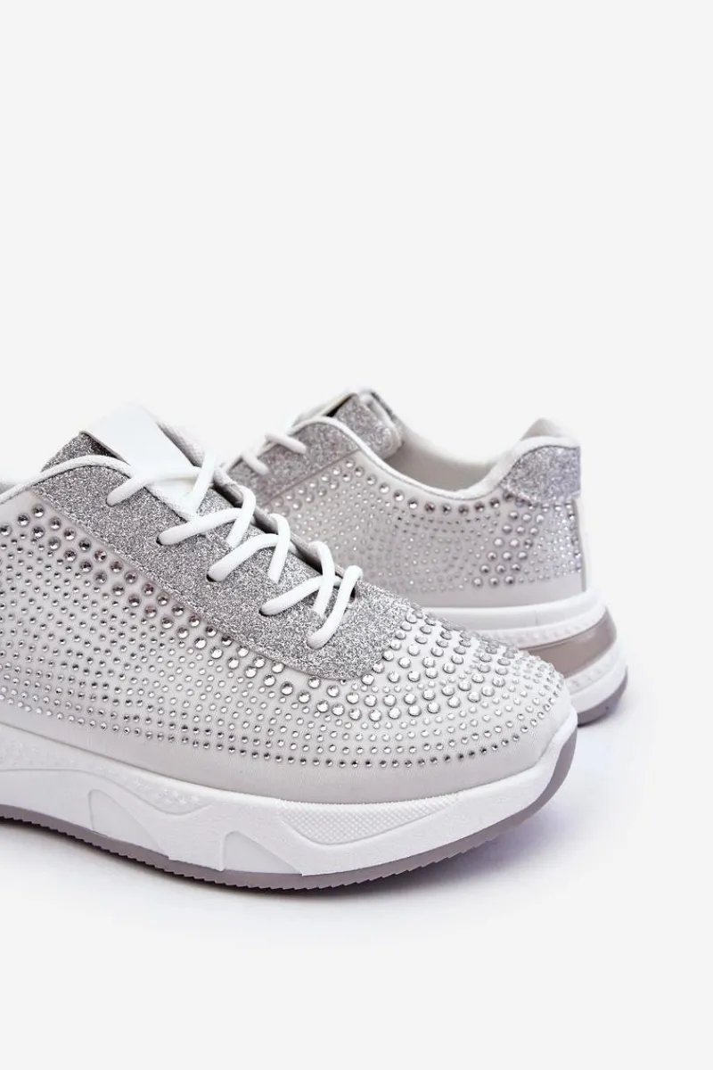 Buty Sportowe Na Platformie|Sneakersy Damskie>Boto Damskie Sneakersy Z Cyrkoniami Białe Raiden
