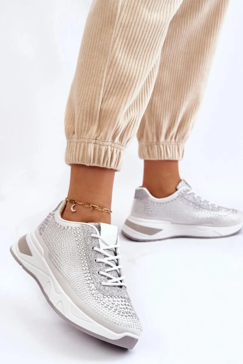 Buty Sportowe Na Platformie|Sneakersy Damskie>Boto Damskie Sneakersy Z Cyrkoniami Białe Raiden