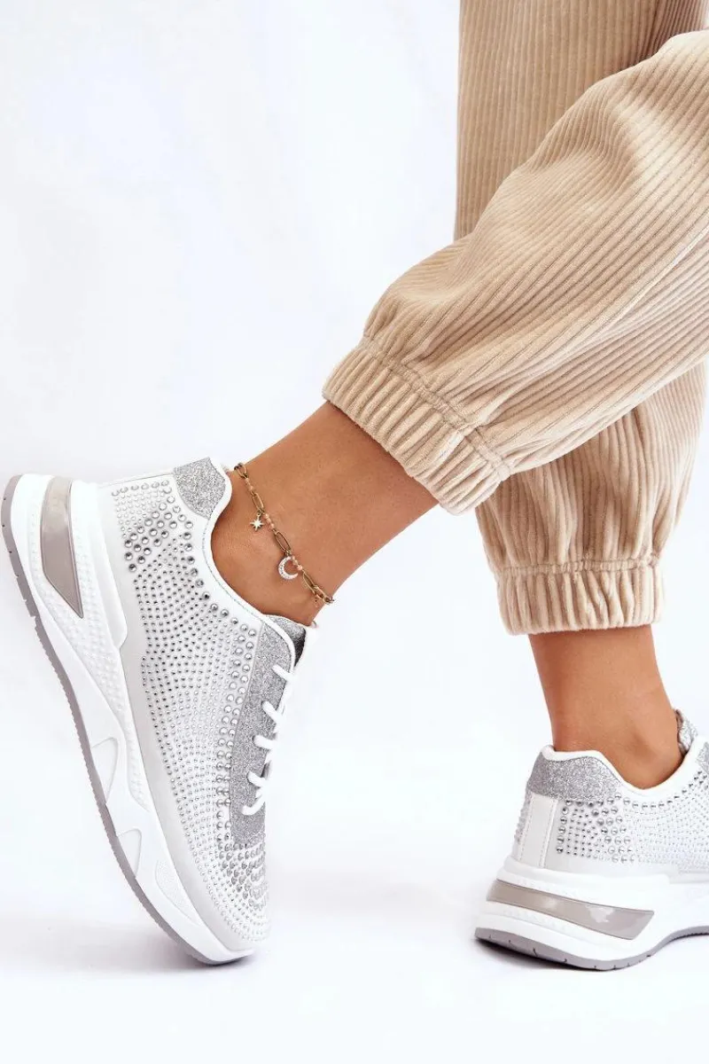 Buty Sportowe Na Platformie|Sneakersy Damskie>Boto Damskie Sneakersy Z Cyrkoniami Białe Raiden