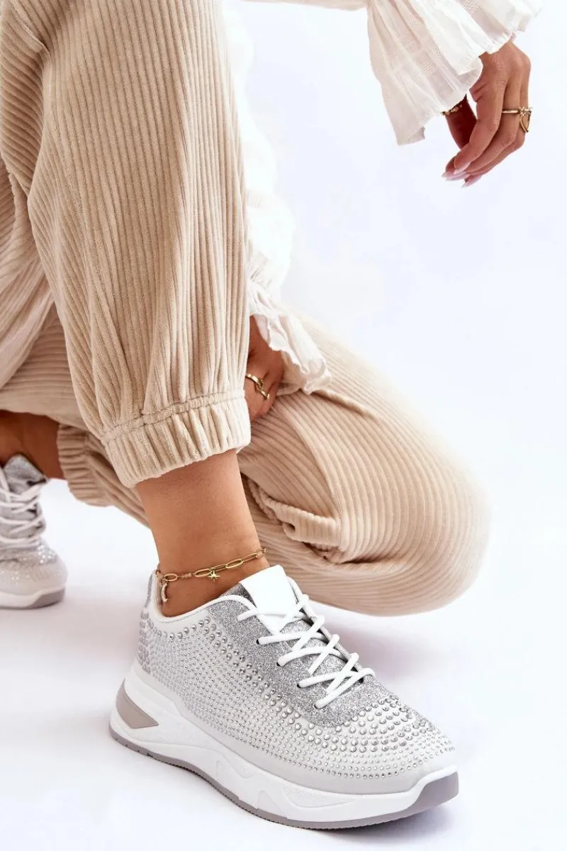 Buty Sportowe Na Platformie|Sneakersy Damskie>Boto Damskie Sneakersy Z Cyrkoniami Białe Raiden