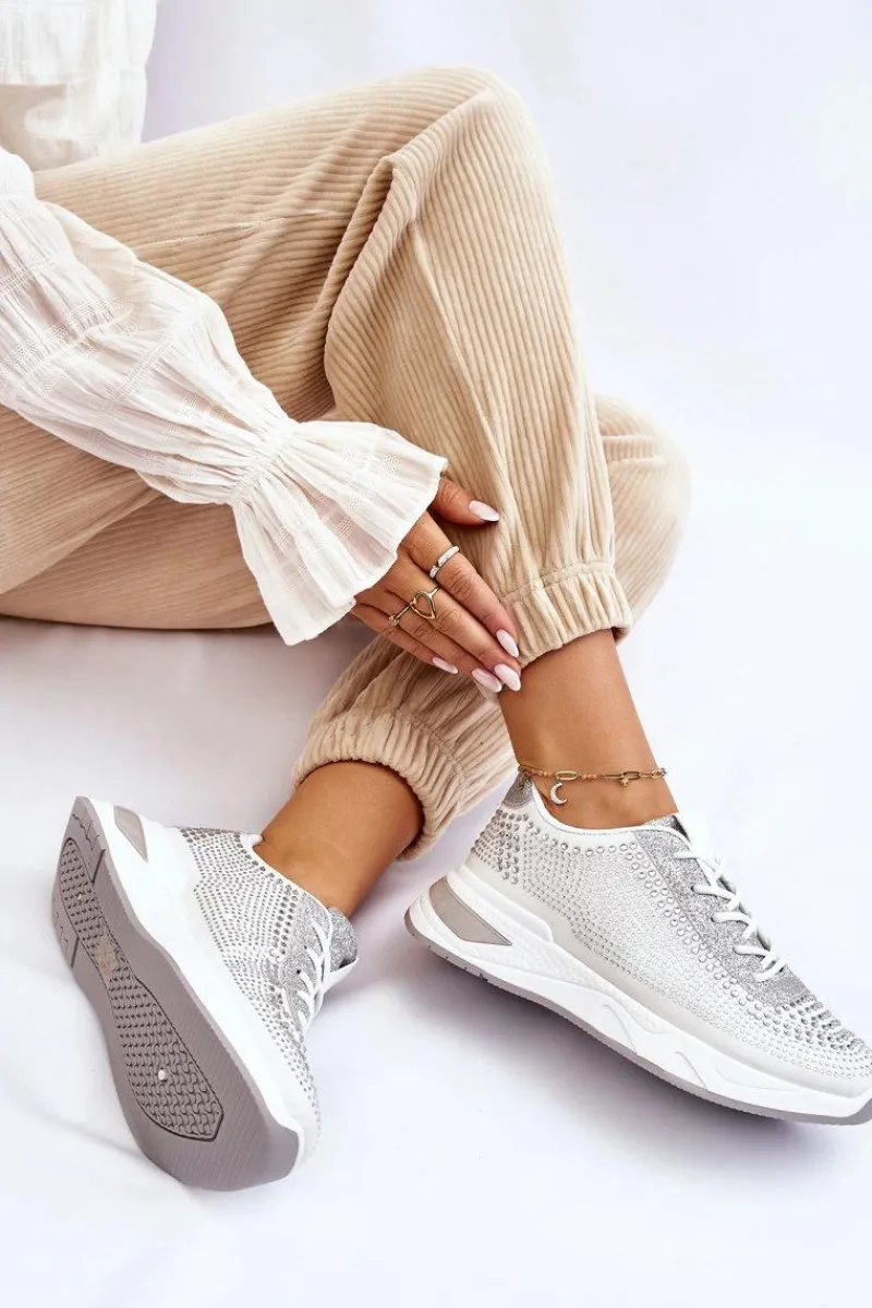 Buty Sportowe Na Platformie|Sneakersy Damskie>Boto Damskie Sneakersy Z Cyrkoniami Białe Raiden