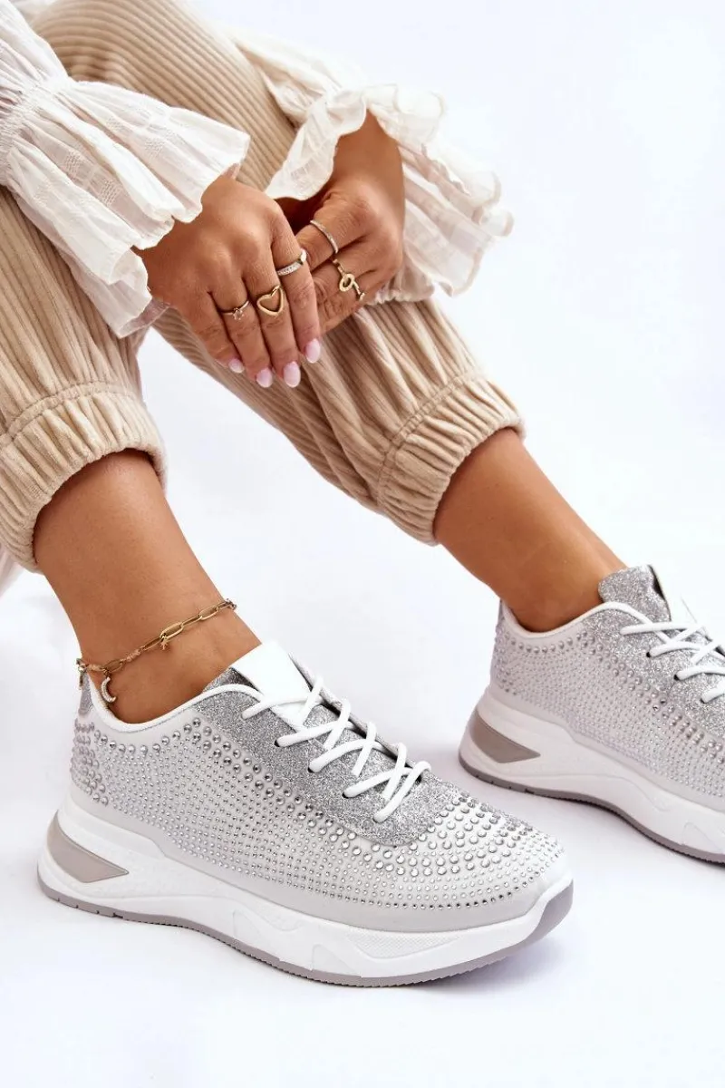Buty Sportowe Na Platformie|Sneakersy Damskie>Boto Damskie Sneakersy Z Cyrkoniami Białe Raiden