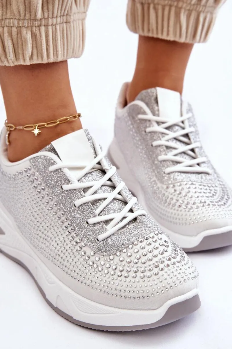 Buty Sportowe Na Platformie|Sneakersy Damskie>Boto Damskie Sneakersy Z Cyrkoniami Białe Raiden