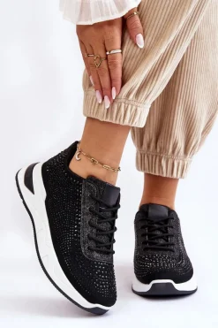 Sale Boto Damskie Sneakersy Z Cyrkoniami Czarne Raiden