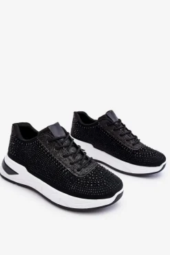 Sale Boto Damskie Sneakersy Z Cyrkoniami Czarne Raiden