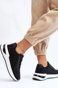 Sale Boto Damskie Sneakersy Z Cyrkoniami Czarne Raiden