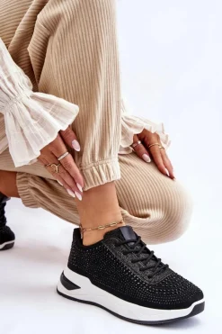 Sale Boto Damskie Sneakersy Z Cyrkoniami Czarne Raiden