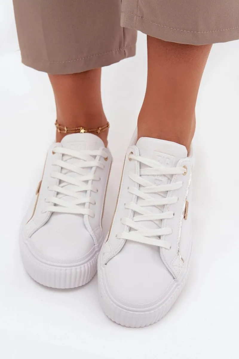 Hot Damskie Sneakersy Z Eko Skóry Big Star SS274026 Biało-Złote Damskie Trampki Damskie Big Star|Buty Sportowe Big Star