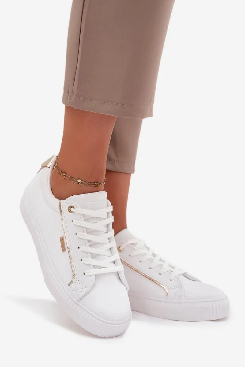 Hot Damskie Sneakersy Z Eko Skóry Big Star SS274026 Biało-Złote Damskie Trampki Damskie Big Star|Buty Sportowe Big Star