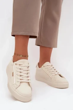 Best Big Star Shoes Damskie Sneakersy Z Eko Skóry Big Star SS274027 Beżowo-Złote Beżowy