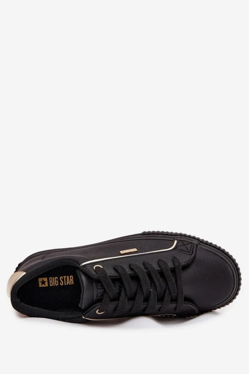 Trampki Damskie Big Star|Buty Sportowe Big Star>Big Star Shoes Damskie Sneakersy Z Eko Skóry Big Star SS274025 Czarno-Złote Czarny