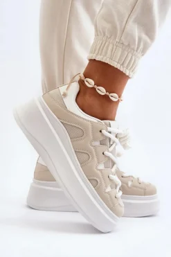 Discount Damskie Sneakersy Z Grubym Sznurowaniem Beżowe Vinali Damskie Buty Sportowe Na Platformie|Sneakersy Damskie