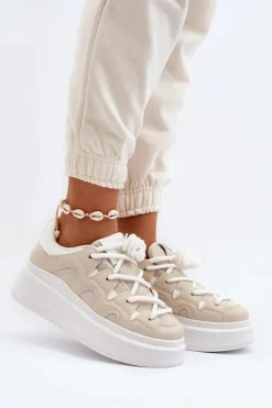 Discount Damskie Sneakersy Z Grubym Sznurowaniem Beżowe Vinali Damskie Buty Sportowe Na Platformie|Sneakersy Damskie