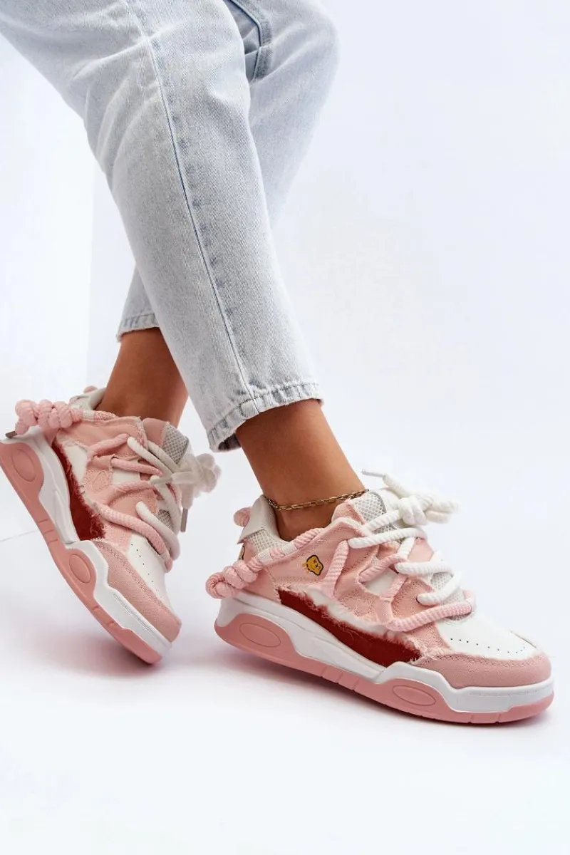 Sneakersy Damskie>Boto Damskie Sneakersy Z Grubym Sznurowaniem Różowe Miatora