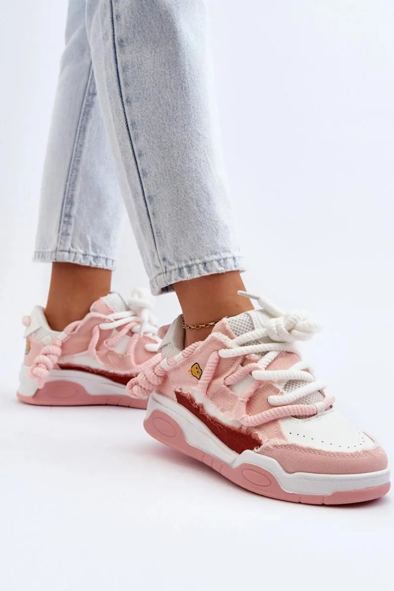 Sneakersy Damskie>Boto Damskie Sneakersy Z Grubym Sznurowaniem Różowe Miatora