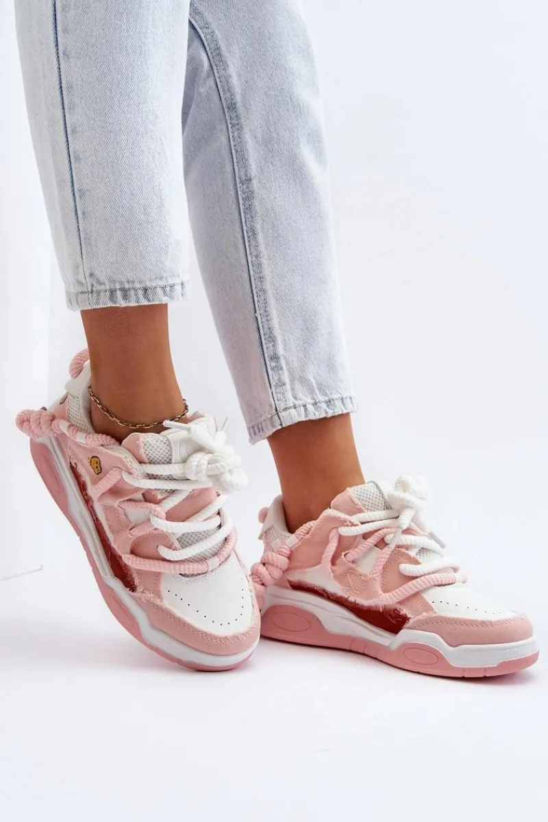 Sneakersy Damskie>Boto Damskie Sneakersy Z Grubym Sznurowaniem Różowe Miatora