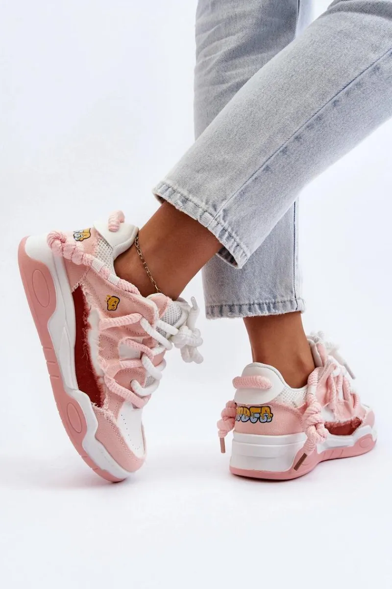 Sneakersy Damskie>Boto Damskie Sneakersy Z Grubym Sznurowaniem Różowe Miatora
