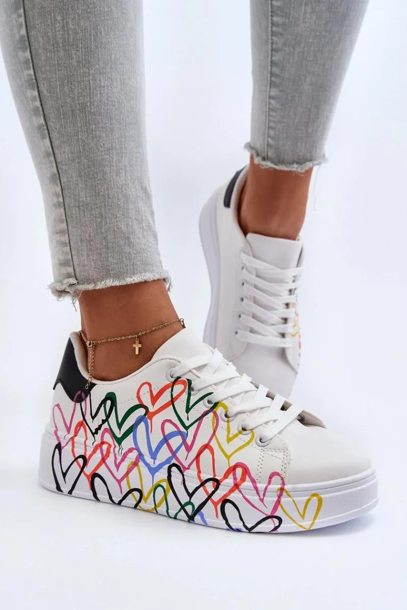 Sneakersy Damskie>Boto Damskie Sneakersy Z Sercami Białe Claral
