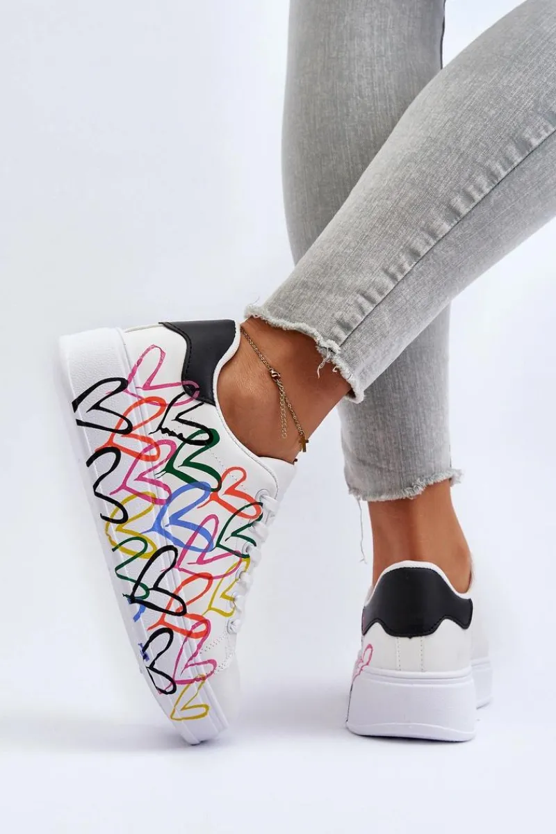 Sneakersy Damskie>Boto Damskie Sneakersy Z Sercami Białe Claral