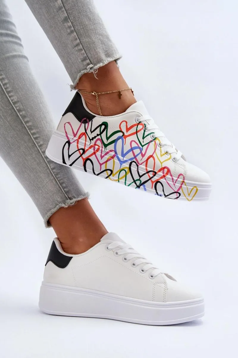 Sneakersy Damskie>Boto Damskie Sneakersy Z Sercami Białe Claral