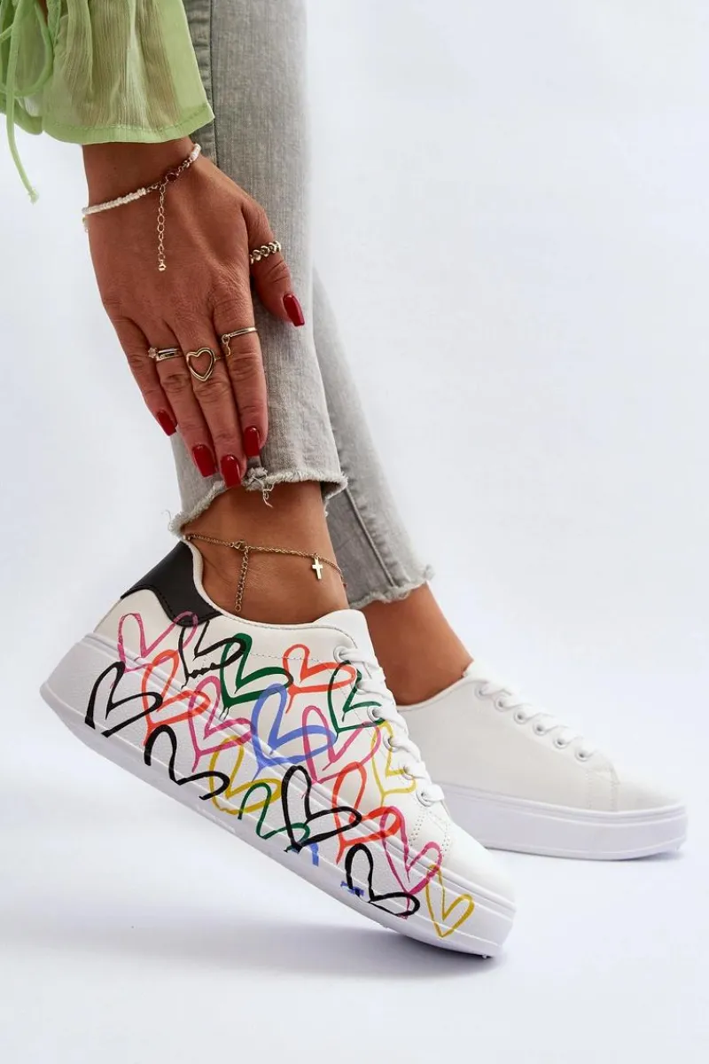 Sneakersy Damskie>Boto Damskie Sneakersy Z Sercami Białe Claral