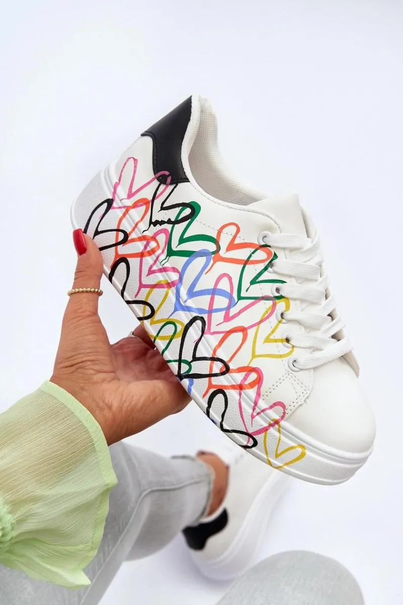 Sneakersy Damskie>Boto Damskie Sneakersy Z Sercami Białe Claral
