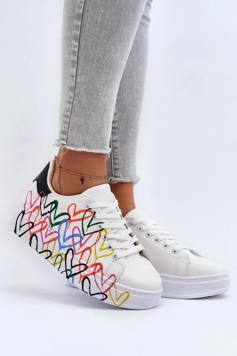 Sneakersy Damskie>Boto Damskie Sneakersy Z Sercami Białe Claral
