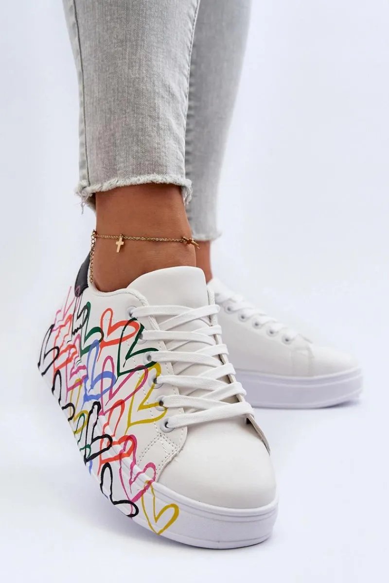Sneakersy Damskie>Boto Damskie Sneakersy Z Sercami Białe Claral