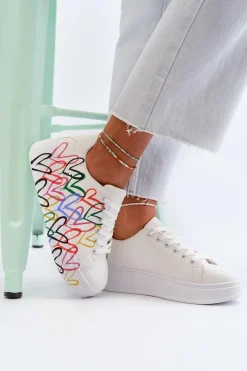 Outlet Damskie Sneakersy Z Sercami Białe Claral Damskie Sneakersy Damskie