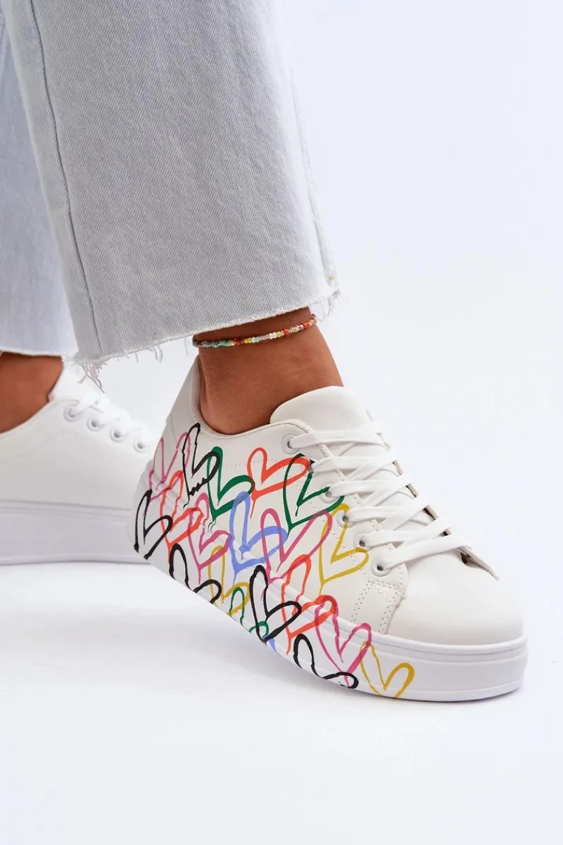 Outlet Damskie Sneakersy Z Sercami Białe Claral Damskie Sneakersy Damskie