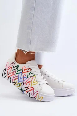 Outlet Damskie Sneakersy Z Sercami Białe Claral Damskie Sneakersy Damskie