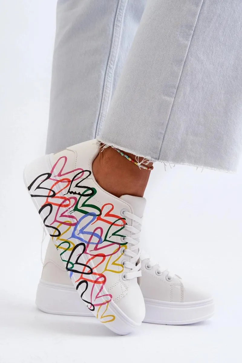 Outlet Damskie Sneakersy Z Sercami Białe Claral Damskie Sneakersy Damskie