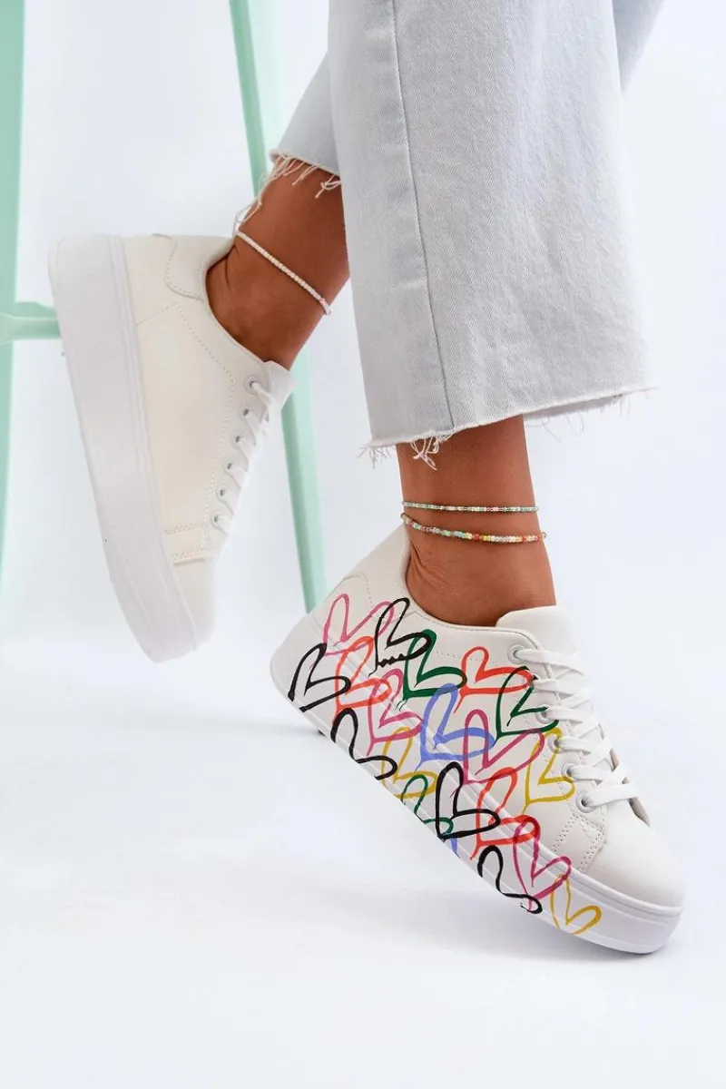 Outlet Damskie Sneakersy Z Sercami Białe Claral Damskie Sneakersy Damskie