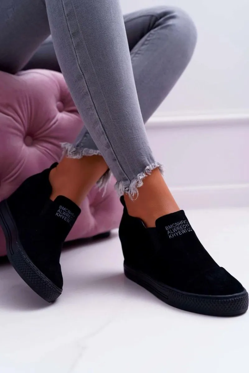 Sneakersy Damskie>Boto Damskie Snekersy Trampki Lu Boo Wsuwane Czarne Kaori