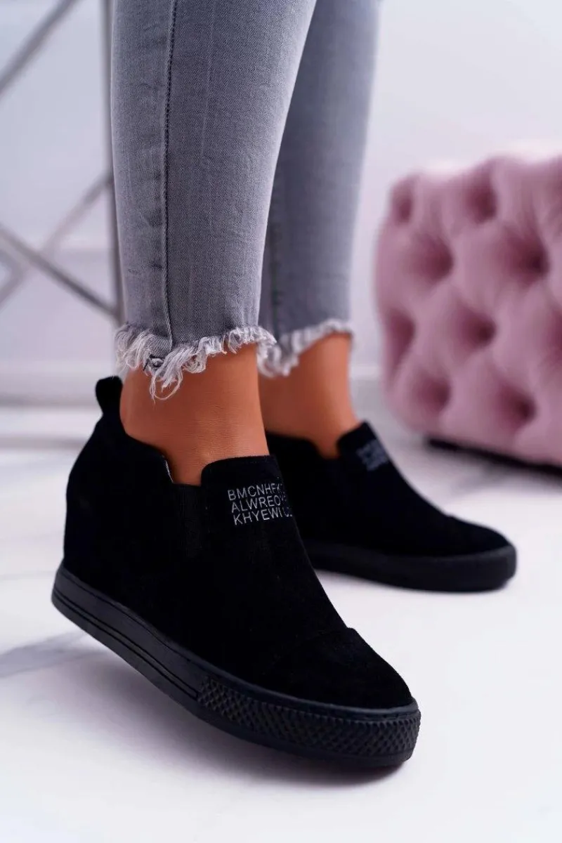 Sneakersy Damskie>Boto Damskie Snekersy Trampki Lu Boo Wsuwane Czarne Kaori