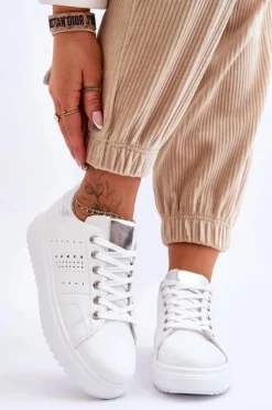 Sale Damskie Sportowe Buty Biało-Srebrne Be First! Damskie Sneakersy Damskie