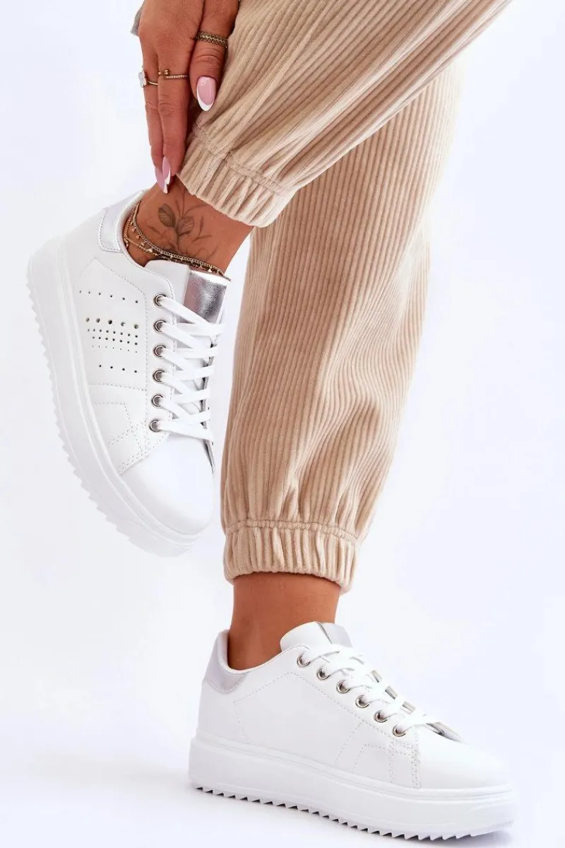 Sale Damskie Sportowe Buty Biało-Srebrne Be First! Damskie Sneakersy Damskie