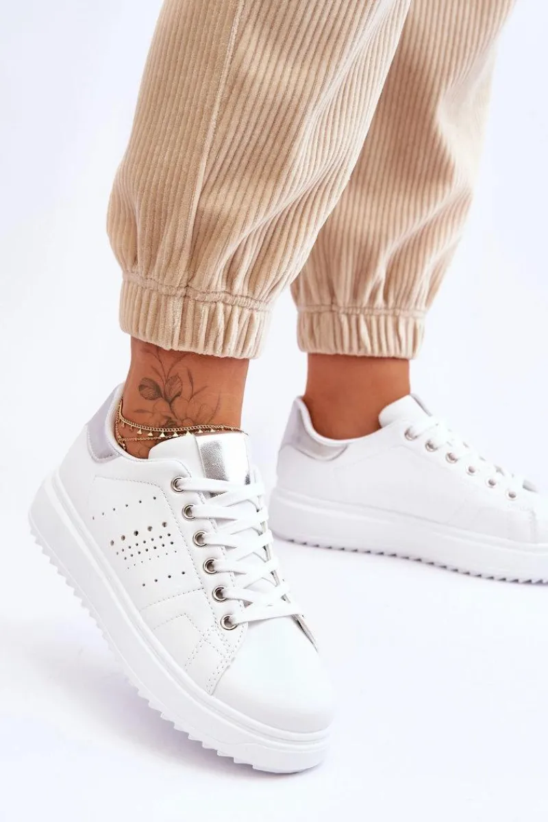 Sale Damskie Sportowe Buty Biało-Srebrne Be First! Damskie Sneakersy Damskie