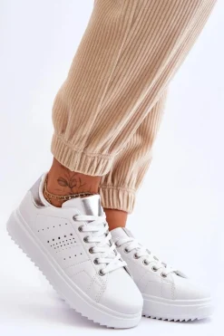 Sale Damskie Sportowe Buty Biało-Srebrne Be First! Damskie Sneakersy Damskie