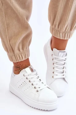 Sale Damskie Sportowe Buty Biało-Srebrne Be First! Damskie Sneakersy Damskie