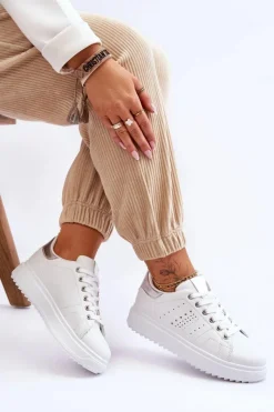 Sale Damskie Sportowe Buty Biało-Srebrne Be First! Damskie Sneakersy Damskie