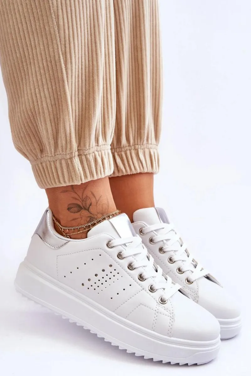 Sale Damskie Sportowe Buty Biało-Srebrne Be First! Damskie Sneakersy Damskie