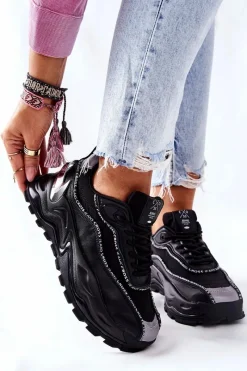 Best Cross Jeans Damskie Sportowe Buty II2R4018C Czarne Czarny