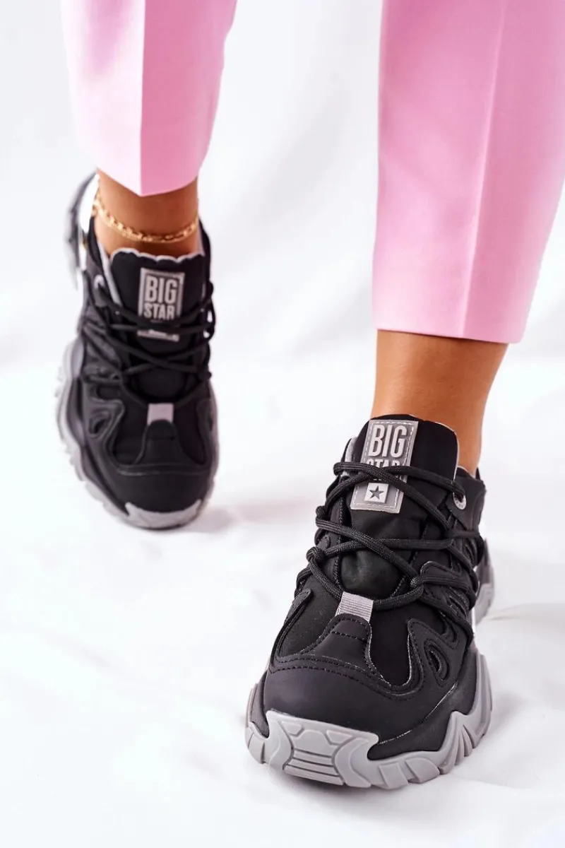 Damskie Sportowe Buty Memory Foam Big Star II274089 Czarne Damskie Buty Sportowe Na Platformie|Buty Sportowe Big Star