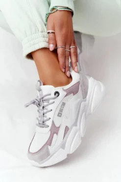 Discount Damskie Sportowe Buty Memory Foam Big Star HH274255 Biało-Fioletowe Damskie Trampki Damskie Big Star|Big Star